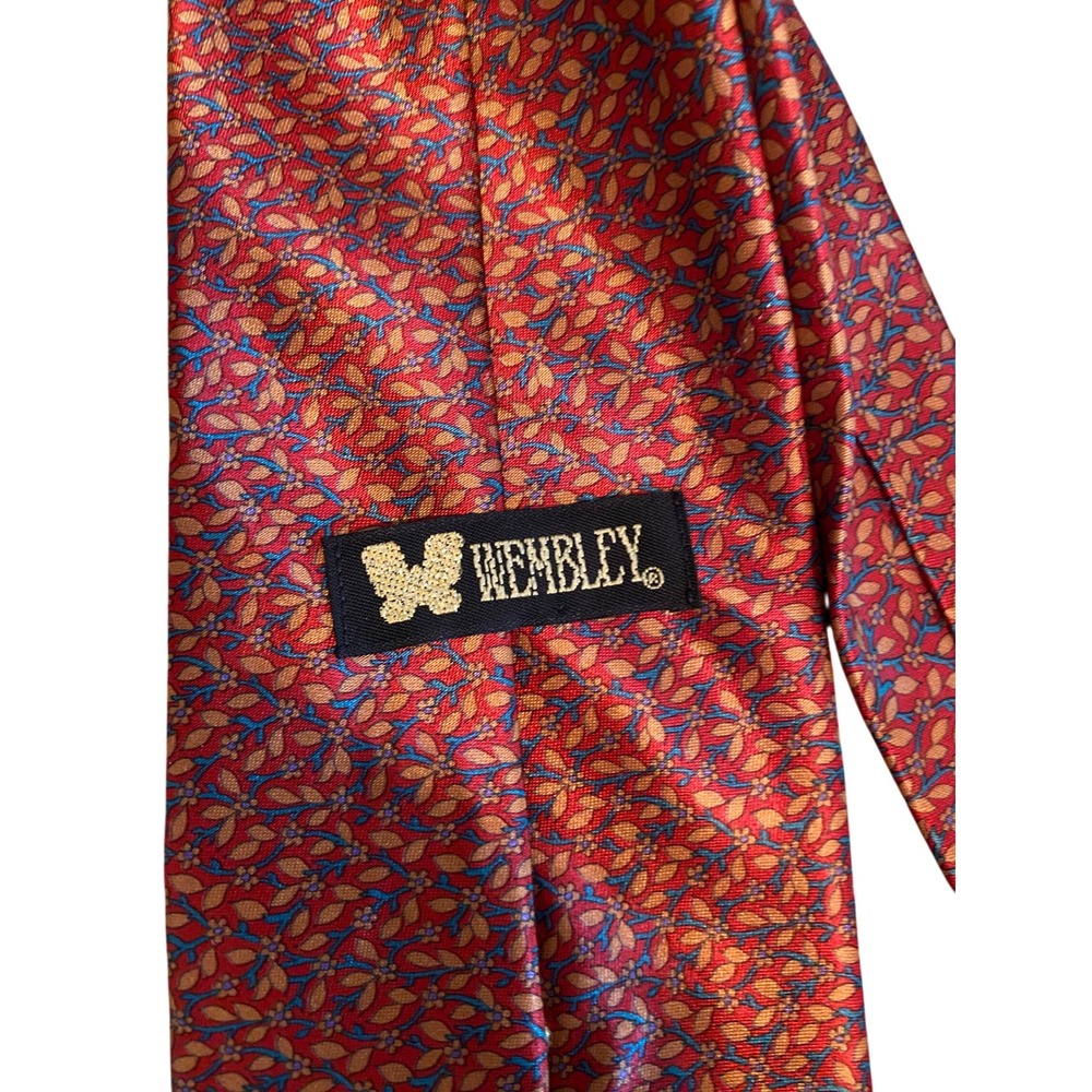 Wembley Mens Red Orange Floral Leaf Print Polyester Necktie Made in USA‎ 2646